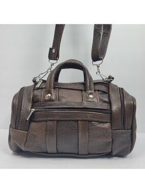 Unbranded Genuine Leather Brown Bag W/ Adjustable Strap Zippered Pockets